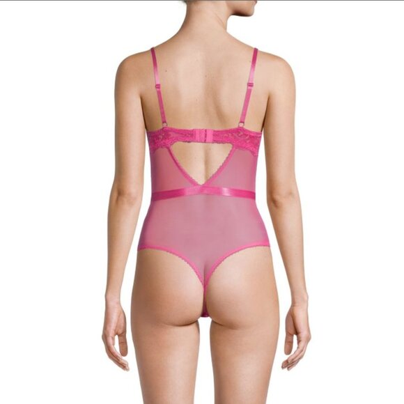 NWOT Black Fuchsia by Secret Lace Mesh Bodysuit, S, M, Rose/Hot Pink - Picture 11 of 11